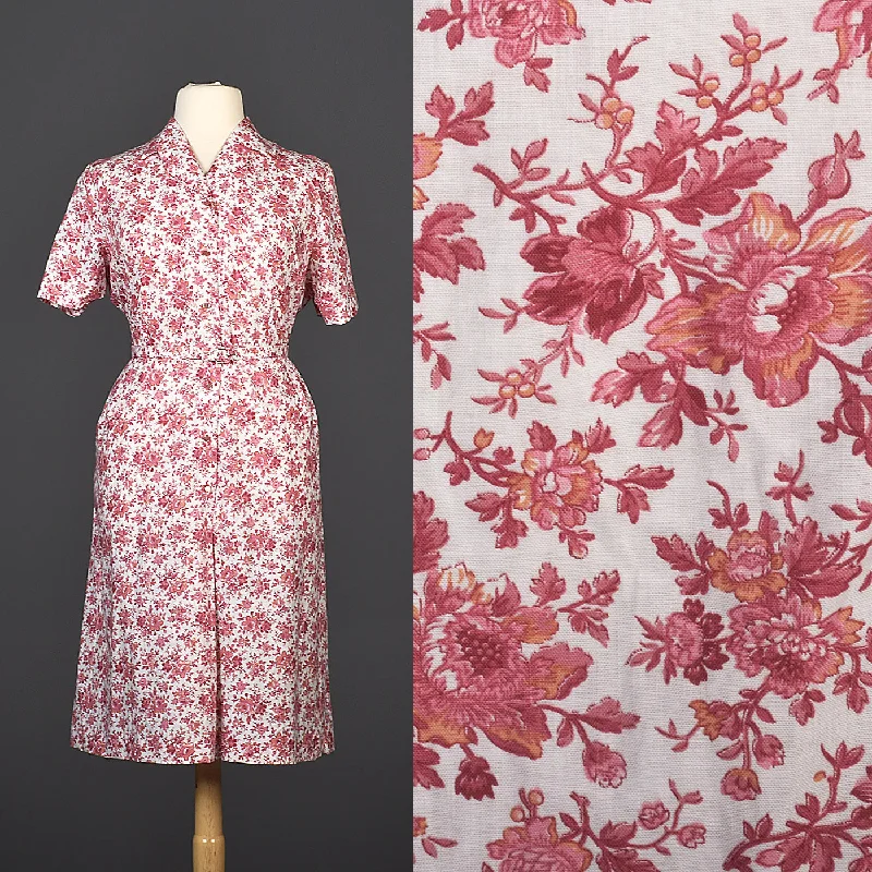 1950s Cotton Day Dress with Red Floral Print