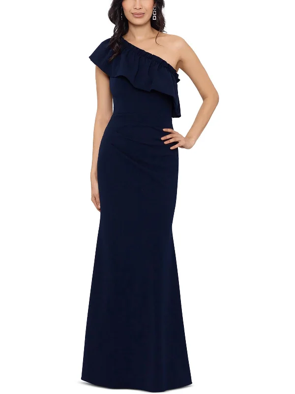 Womens Ruffle Trim Long Evening Dress