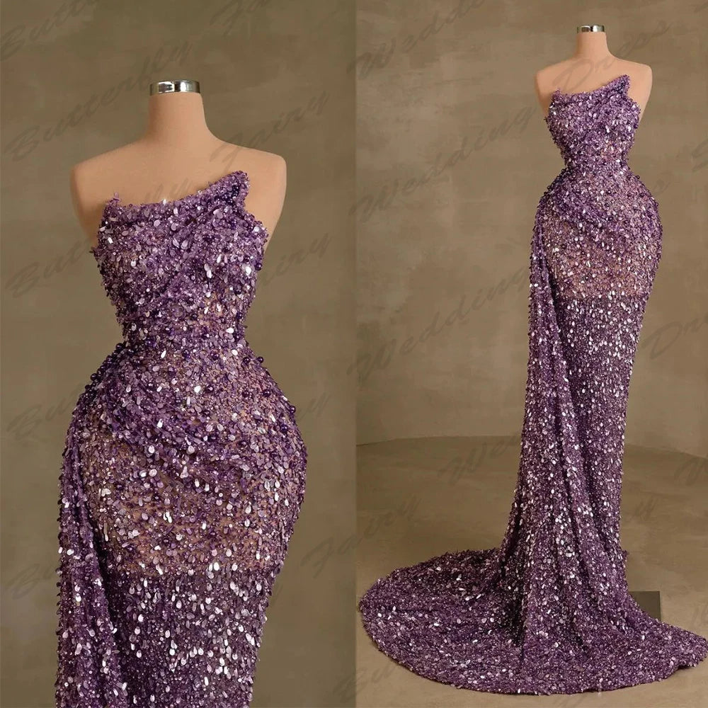 Wjczt 2024 Women's Evening Dresses Mermaid Sexy Sleeveless Glitter Princess Prom Gowns Fashion Celebrity Formal Beach Party فساتين الس