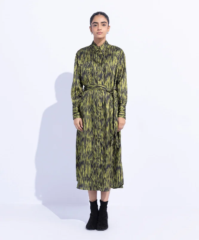 Silky Printed Dress with Belt