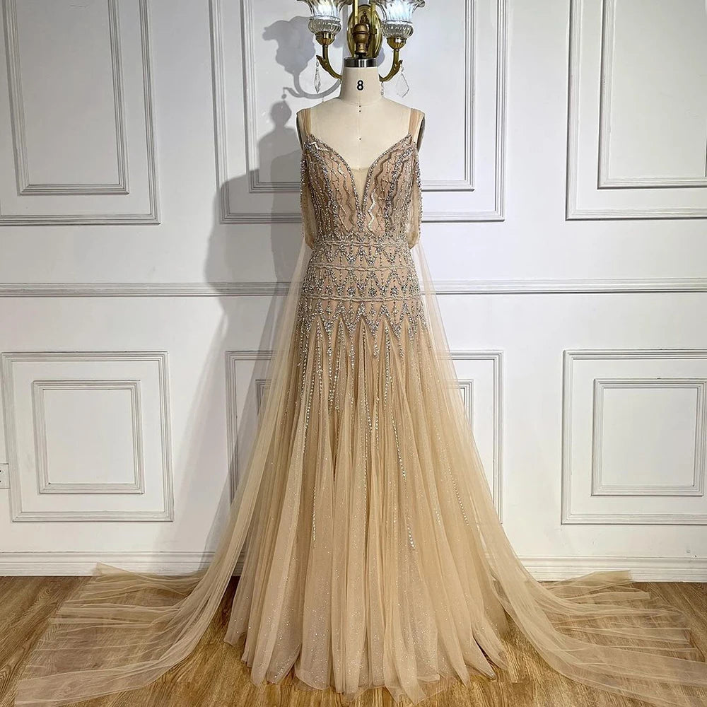 Serene Hill Arabic Nude A Line Spaghetti Strap Beaded Luxury Dubai Evening Dresses Gowns For Women Wedding Party 2024 LA71911L Serene Hill Arabic Nude A Line Spaghetti Strap Beaded Luxury Dubai Evening Dresses Gowns For Women Wedding Party 2024 LA71911L