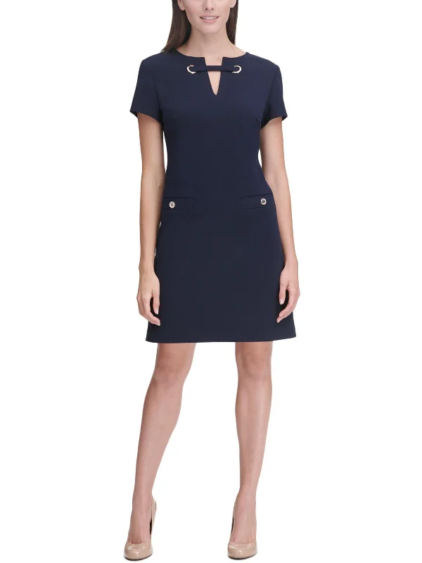 Plus Womens Scuba Grommet Sheath Dress