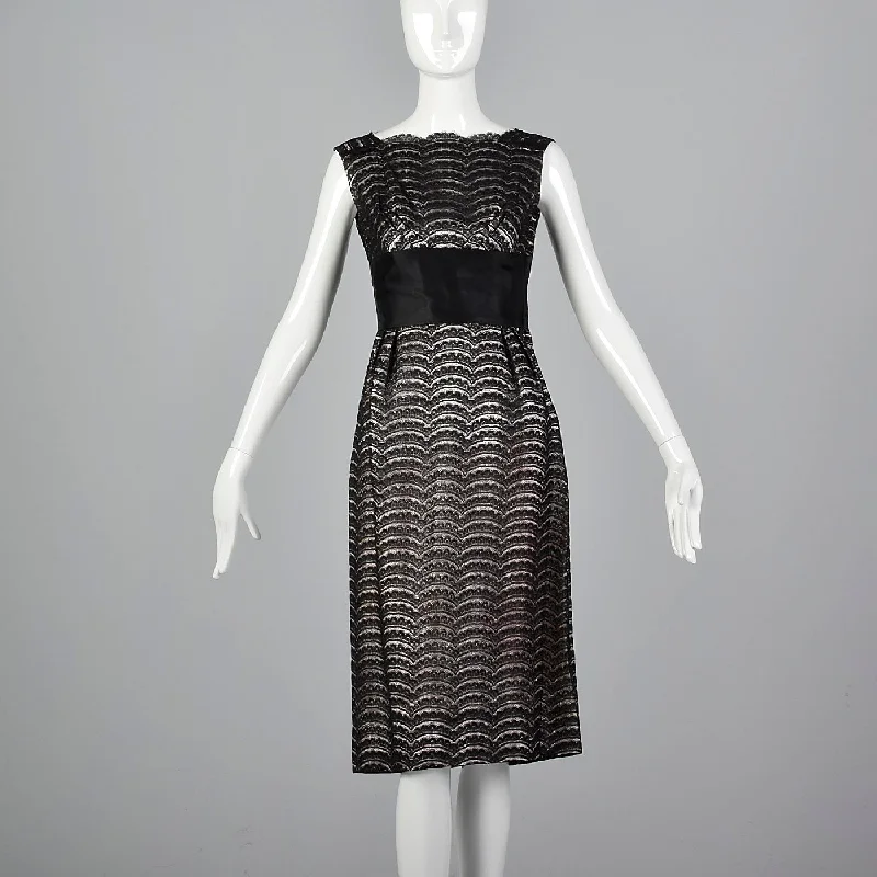 1950s Black Lace Dress Over Pink and Silver Lurex
