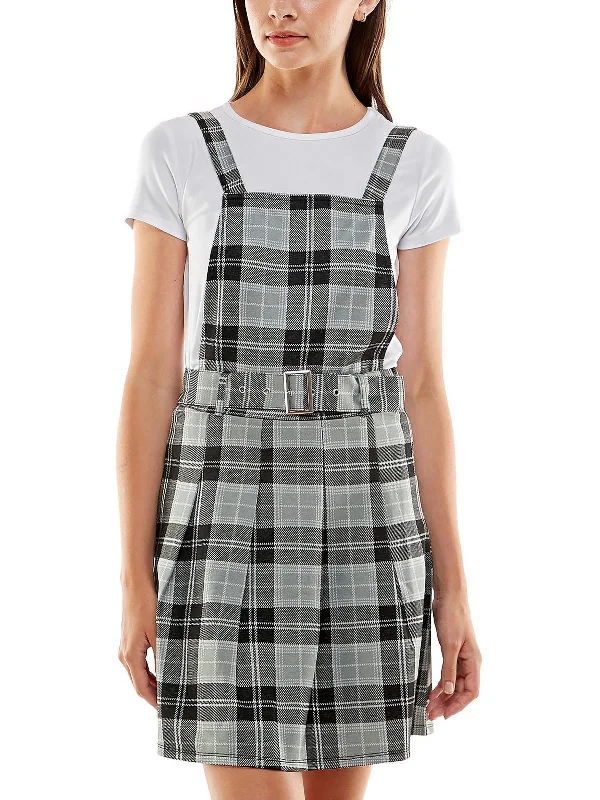 Juniors Womens Woven Plaid Two Piece Dress
