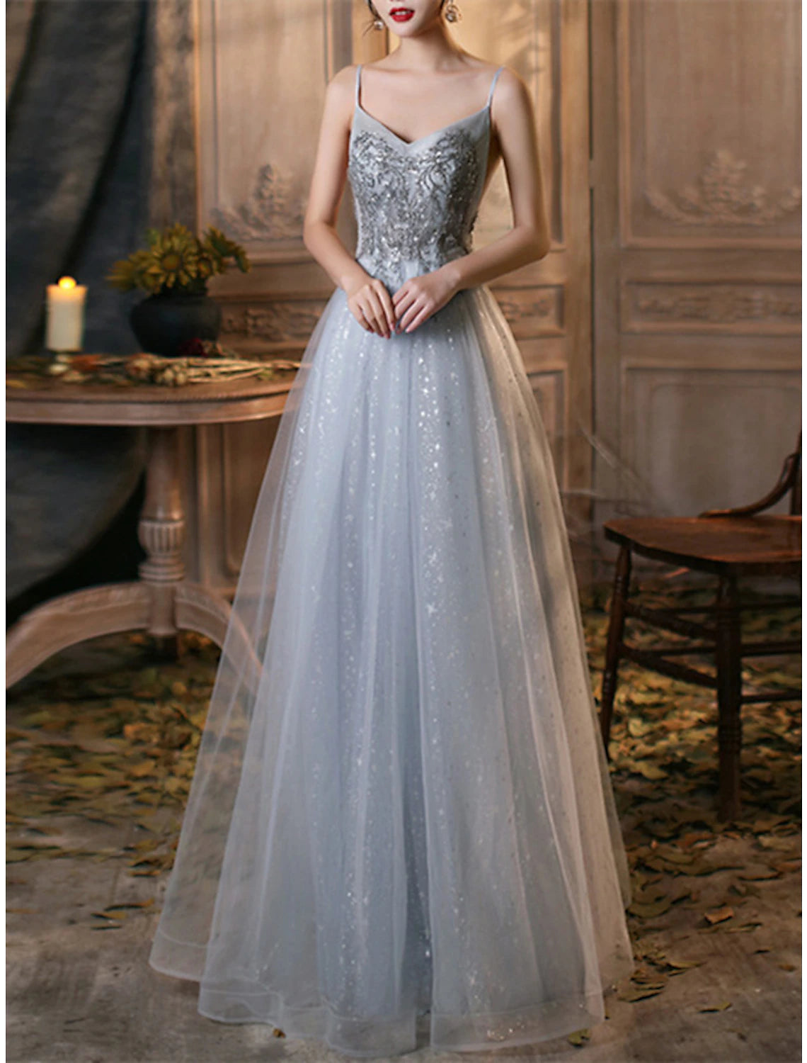 A-Line Prom Dresses Elegant Dress Wedding Guest Prom Floor Length Sleeveless Spaghetti Strap Tulle with Pleats Beading A-Line Prom Dresses Elegant Dress Wedding Guest Prom Floor Length Sleeveless Spaghetti Strap Tulle with Pleats Beading