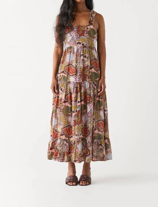 Paisley Tiered Dress In Brown