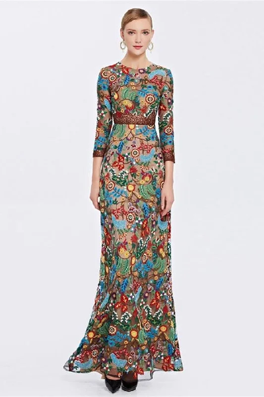 Beautiful Long A-line Embroidery Prom Dress With Sleeves