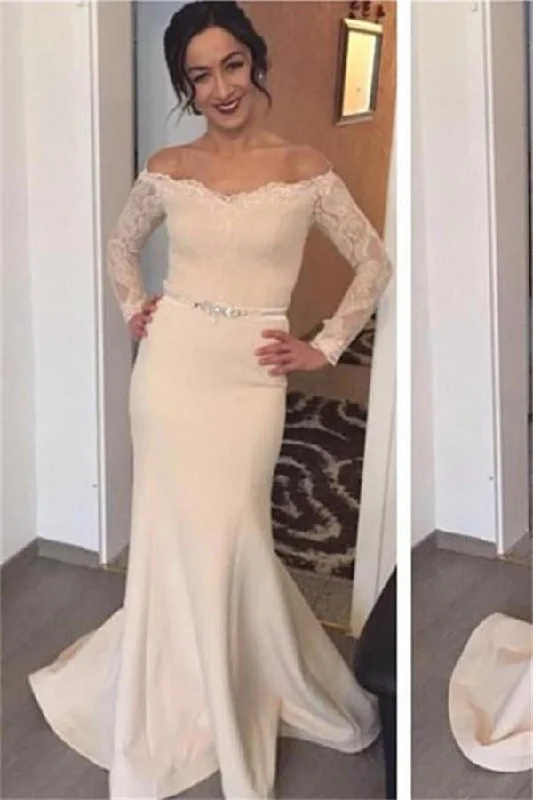 Simple Elegant Long Sleeves Mermaid Lace Prom Dress Women Dress