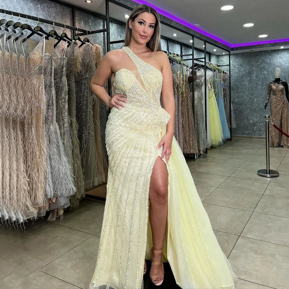 Serene Hill Lilac Mermaid Elegant With Overskirt Sexy One-Shoulder Evening Dresses Gowns Luxury Beaded 2024 Party LA71712