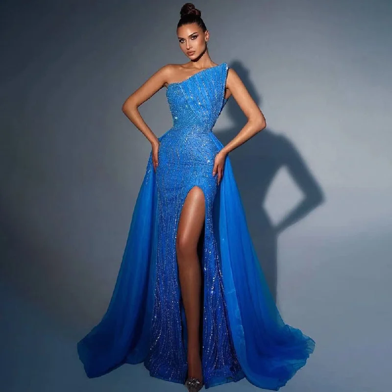 Serene Hill Arabic Blue Sexy Strapless High Split Luxury Beaded Dubai Evening Dresses For Women Wedding Party 2024 LA71921 Serene Hill Arabic Blue Sexy Strapless High Split Luxury Beaded Dubai Evening Dresses For Women Wedding Party 2024 LA71921