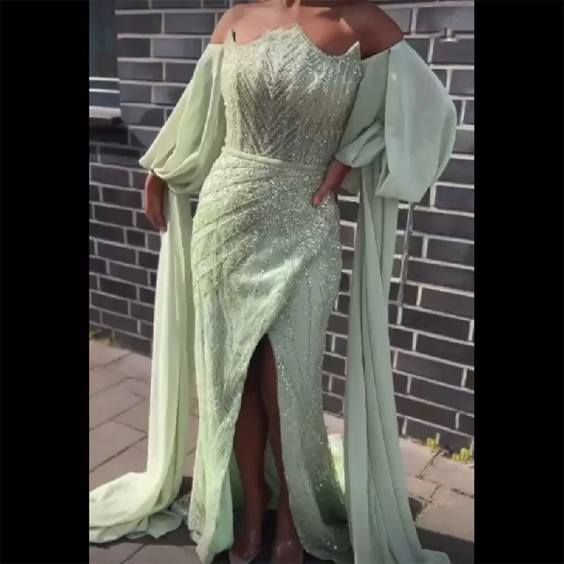 Luxurious Serene Hill Mint Beaded Mermaid Evening Dress Gown 2024 LA72096 for Women Wedding Party