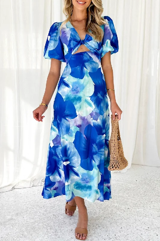 Wjczt  Sexy Vacation Gradual Change Print Hollowed Out V Neck A Line Dresses