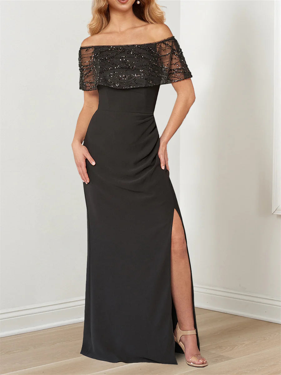 A-shaped/Princess Shining Portrait Neckline and Floor Length mother of the bride dress A-shaped/Princess Shining Portrait Neckline and Floor Length mother of the bride dress