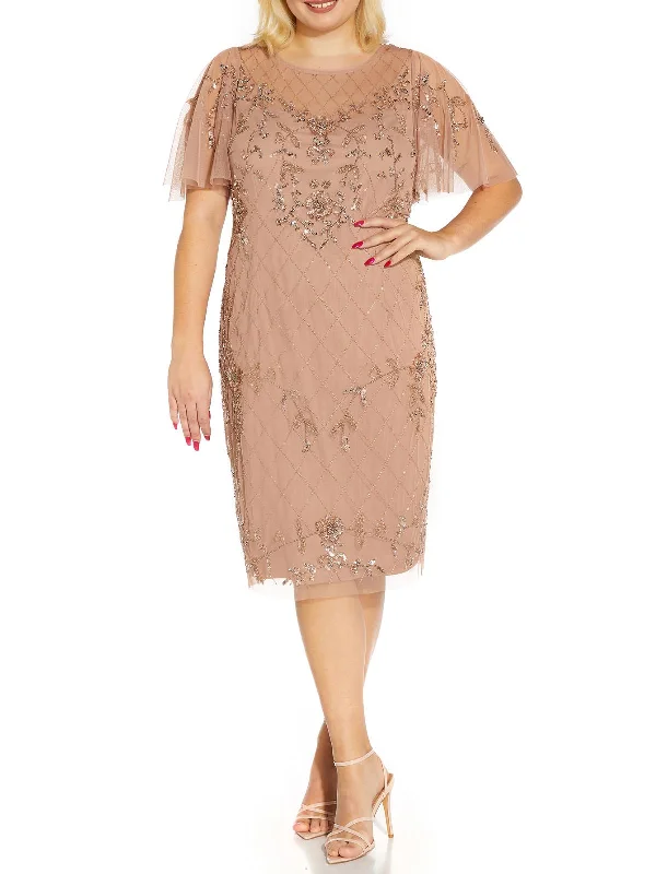 Plus Womens Embellished Knee-Length Shift Dress