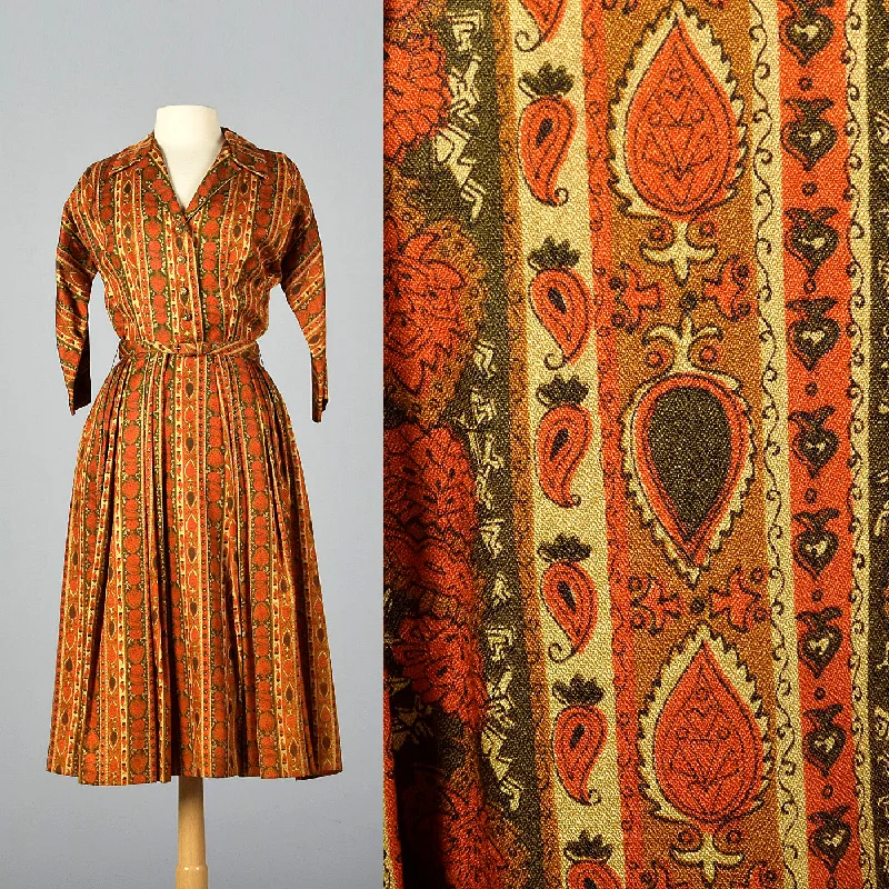 1960s Orange and Green Shirtwaist Dress