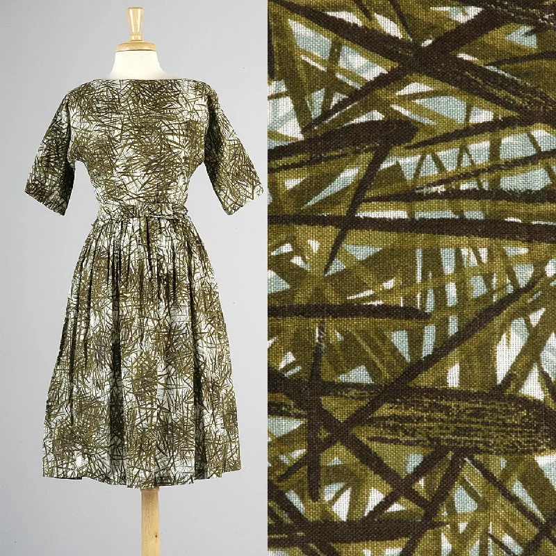 1950s Day Dress with Green and Blue Print