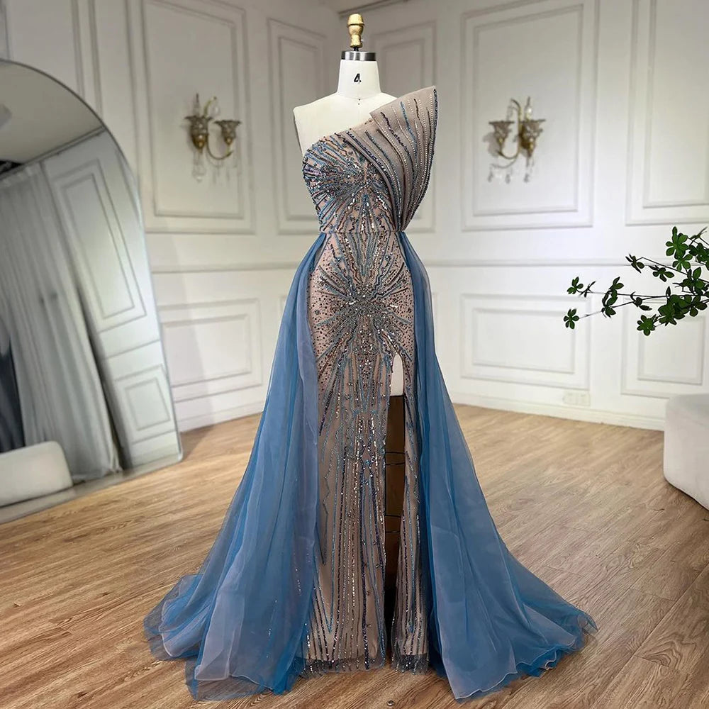 Serene Hill Blue High Split With Overskirt Mermaid Luxury Beaded Dubai Evening Dresses for Women Wedding Party 2024 LA71921A Serene Hill Blue High Split With Overskirt Mermaid Luxury Beaded Dubai Evening Dresses for Women Wedding Party 2024 LA71921A