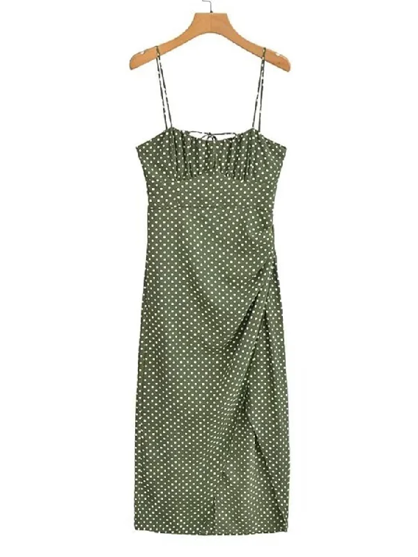 Wjczt 2023 Women Sexy Backless Side Slits Polka Dot Sling Dresses Sleeveless Ladies Holiday Summer Beach Vestido