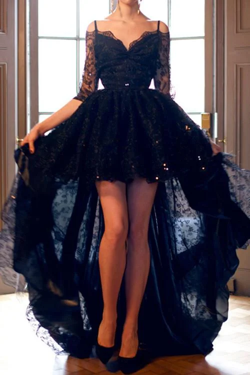 Elegant Simple Half Sleeves Short Front Long Back Prom Dress