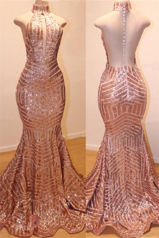 Halter Sparkle Sequins Sexy Prom Dress Online | Mermaid Sleeveless Sheer Back Evening Gowns BC0561 Halter Sparkle Sequins Sexy Prom Dress Online | Mermaid Sleeveless Sheer Back Evening Gowns BC0561