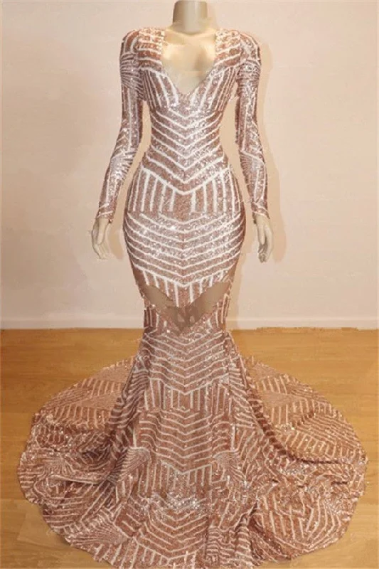 Backless Sparkle Sequins Mermaid Prom Dresses Long Sleeve V-neck Sexy Evening Gowns BC0841 Backless Sparkle Sequins Mermaid Prom Dresses Long Sleeve V-neck Sexy Evening Gowns BC0841