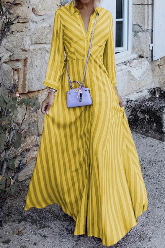 Wjczt  Sweet Elegant Striped Patchwork Turndown Collar A Line Dresses(3 Colors)