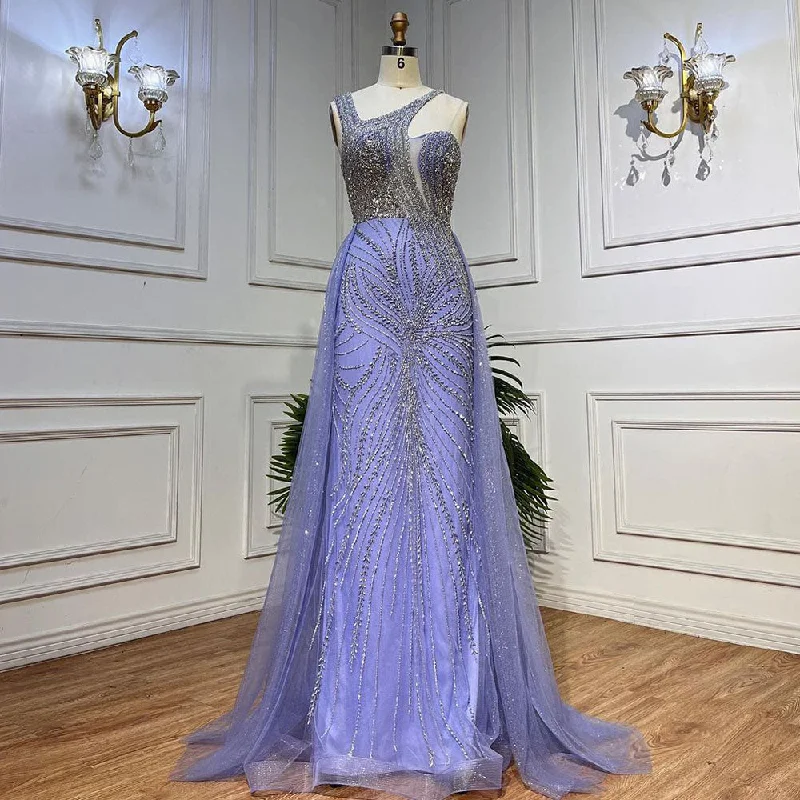 Serene Hill Lilac Mermaid One Shoulder Overskirt Beaded Luxury Evening Dresses Gowns 2024 For Women Wedding Party LA72031 Serene Hill Lilac Mermaid One Shoulder Overskirt Beaded Luxury Evening Dresses Gowns 2024 For Women Wedding Party LA72031