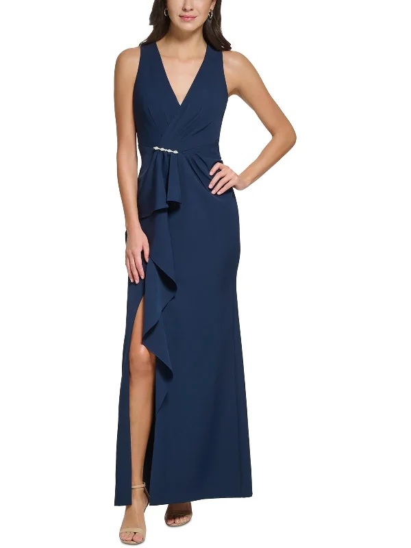 Womens Ruffled Long Evening Dress