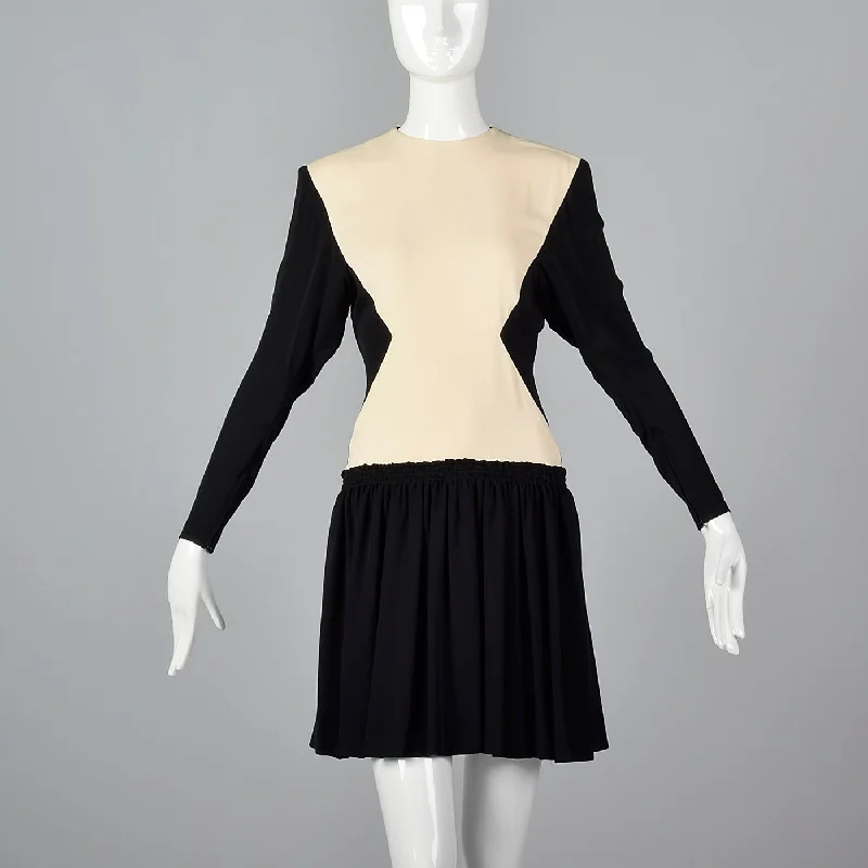 1980s Galanos Drop Waist Two Tone Hourglass Dress