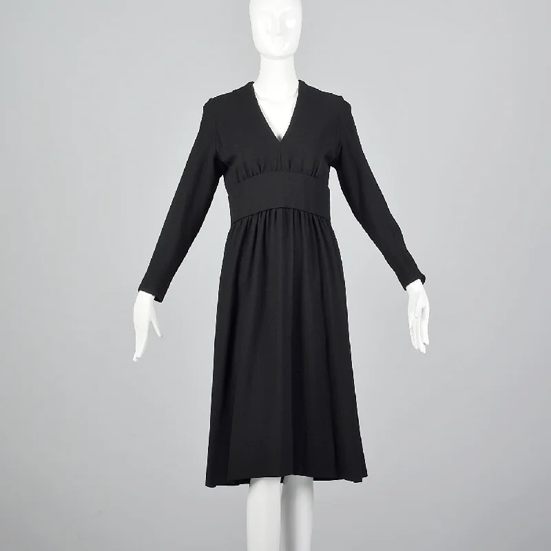 1970s Norman Norell Long Sleeve Little Black Dress in Winter Weight Wool, Gustave Tassell 1970s Norman Norell Long Sleeve Little Black Dress in Winter Weight Wool, Gustave Tassell