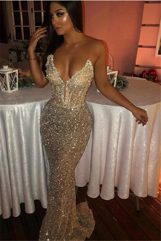 Shiny Sweetheart Sleeveless Floor-Length Prom Dresses | Sequins Mermaid Long Evening Gown BC1051 Shiny Sweetheart Sleeveless Floor-Length Prom Dresses | Sequins Mermaid Long Evening Gown BC1051