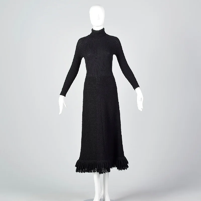 1970s Marni Knits Tight Black Turtleneck Dress