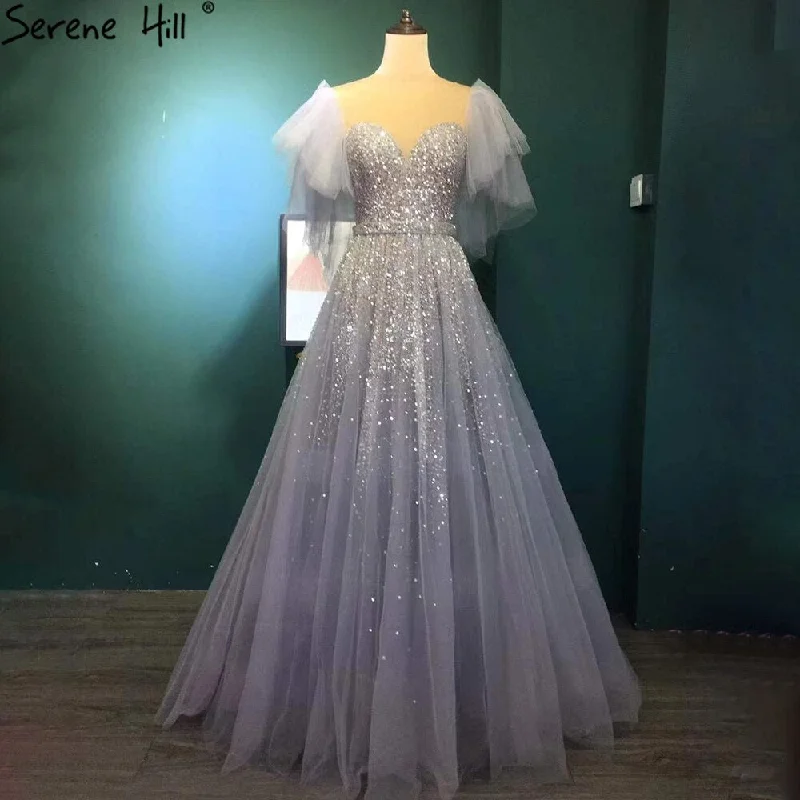 Serene Hill Lilac Luxury A-Line Evening Dresses Gowns 2024 Beaded Sparkle Sexy For Women Party LA71354A