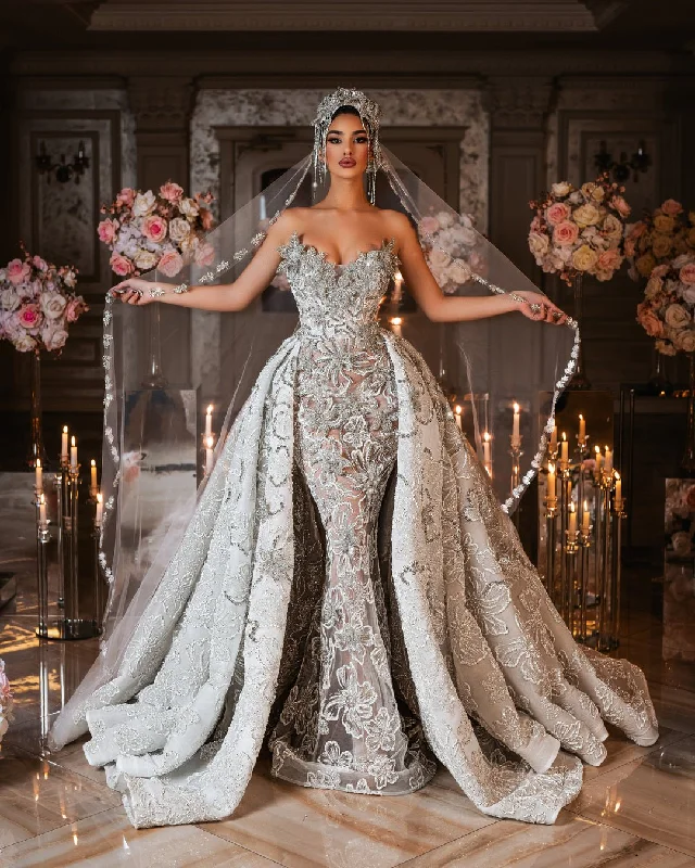 Taissa Bridal Dress with Flowers and Overskirt