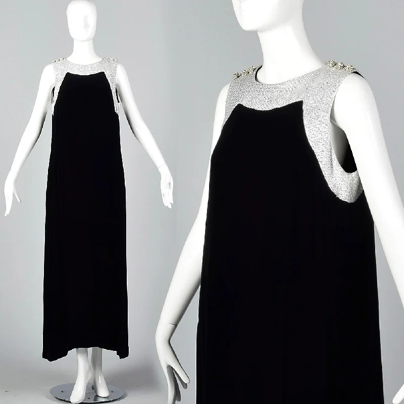 1960s Marshall Field & Co. Black Velvet Dress with Silver Trim