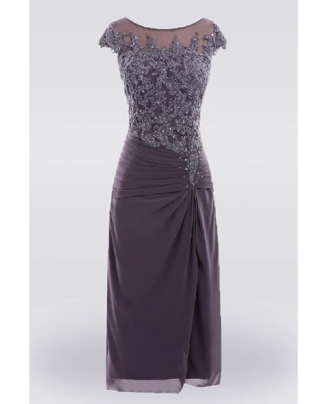 Unique purple red tight fitting embroidered short sleeved chiffon bridal mother knee high ball dress Unique purple red tight fitting embroidered short sleeved chiffon bridal mother knee high ball dress