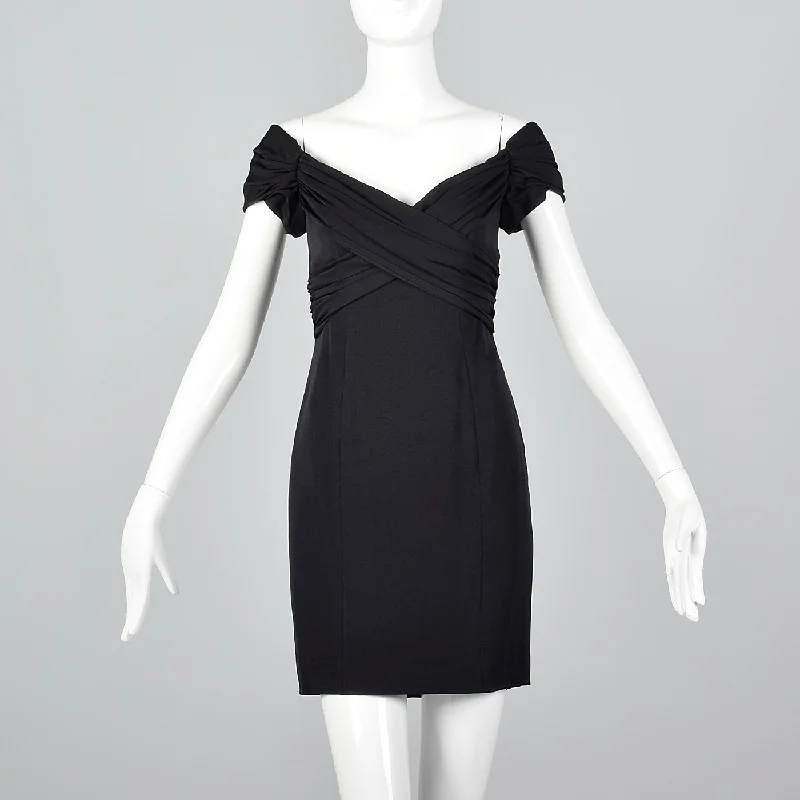 1990s Nicole Miller Off Shoulder Little Black Dress