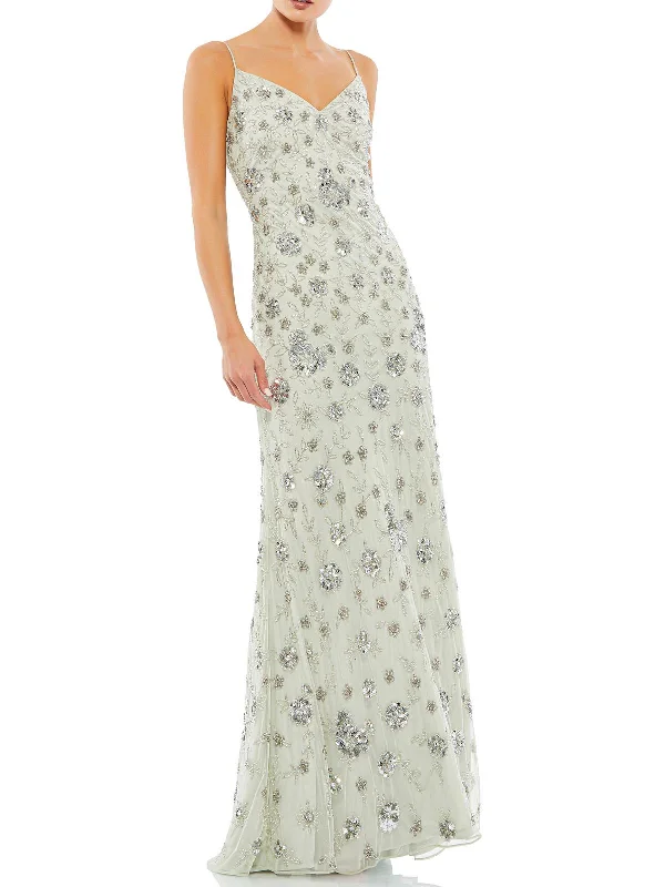 Womens Embellished Sleeveless Evening Dress