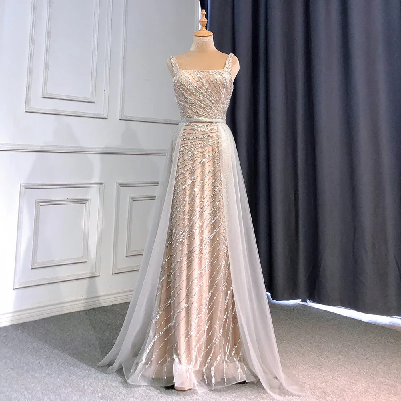Serene Hill Grey Nude Elegant Mermaid Detachable Skirt Evening Dress Dress 2024 Ladies Beaded Luxury Party LA71380L