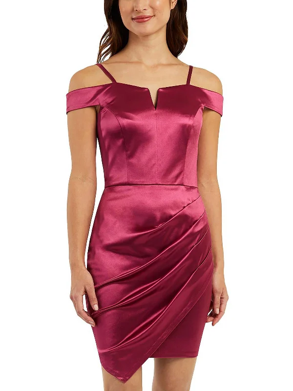 Womens Satin Asymmetrical Sheath Dress