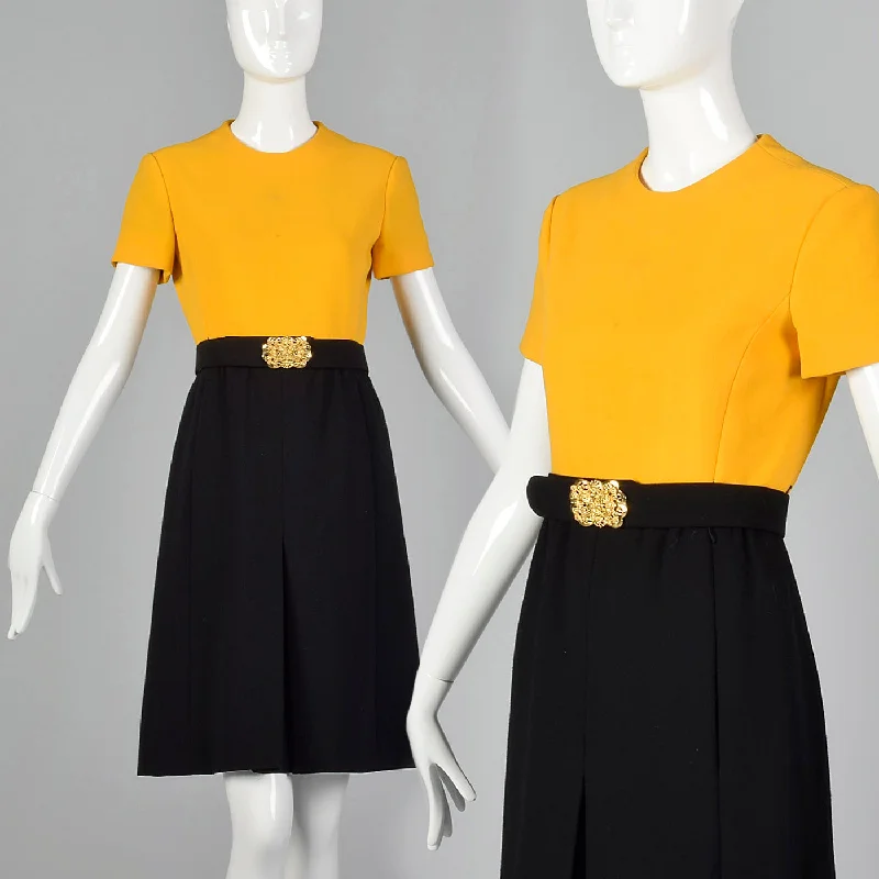 1960s Yellow and Black Colorblock Dress