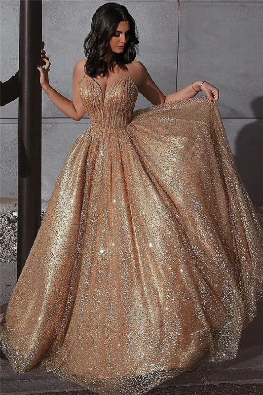 Sexy Spaghetti Straps A-Line Evening Dresses | Sequins Backless Prom Dresses  BC1457