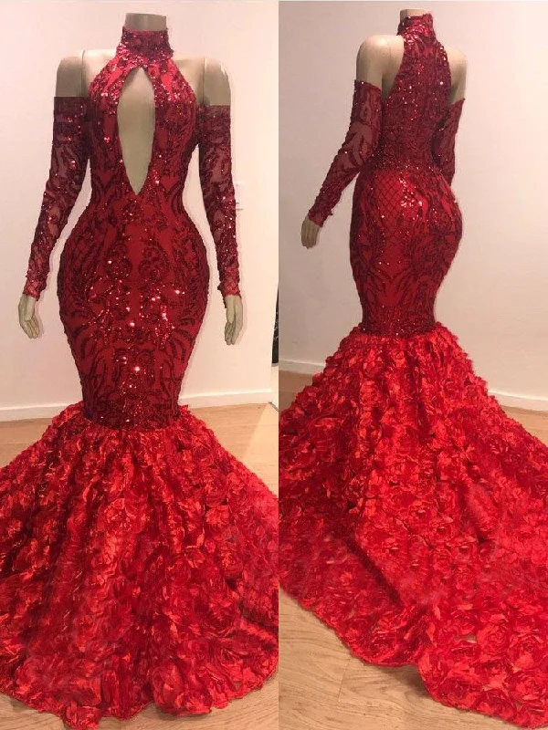 Luxury Sequins Mermaid Red Prom Dresses | Floral Long-Sleeves Evening Dresses with Sleeves MQ0 BC0767 Luxury Sequins Mermaid Red Prom Dresses | Floral Long-Sleeves Evening Dresses with Sleeves MQ0 BC0767