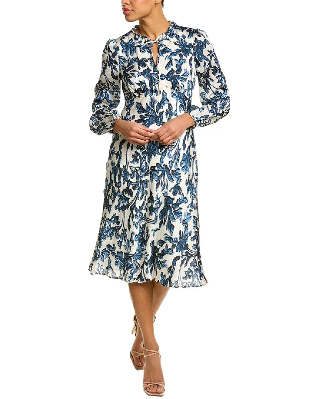 Adrianna Papell Ruffle Collar Midi Dress Stylish Satin Midi Dress