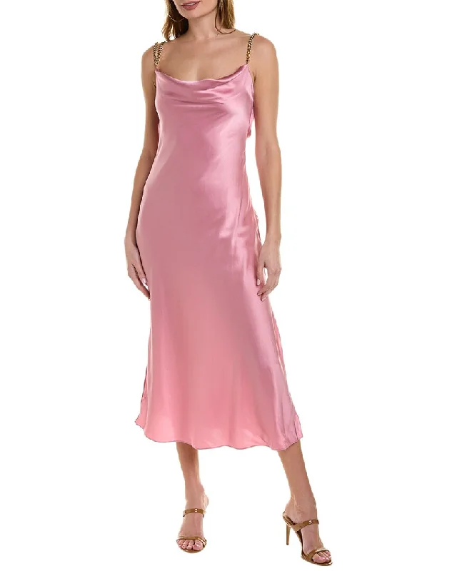 AIIFOS Talia Silk Midi Dress Stylish Off-Shoulder Ruffle Dress