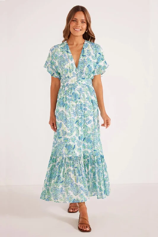 Alessia Blue Floral SS Midi Dress Trendy Shift Midi Dress