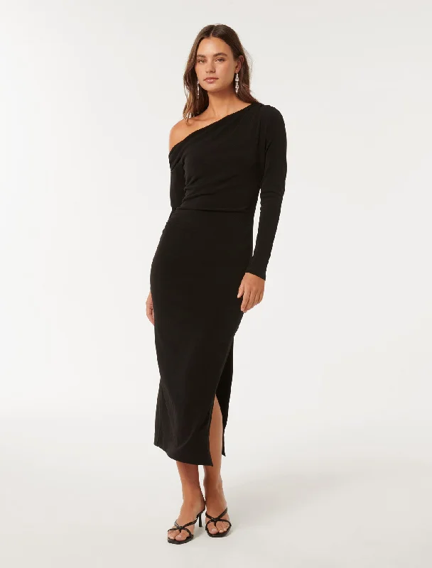 Alexandra Tipped Shoulder Long Sleeve Midi Dress Comfortable Sleeveless Midi Dress