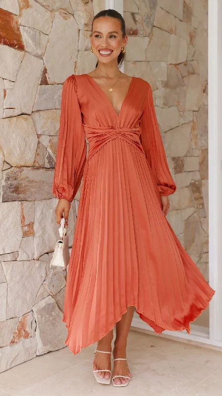 Angelina Midi Dress - Copper Elegant Maxi-Midi Hybrid Dress