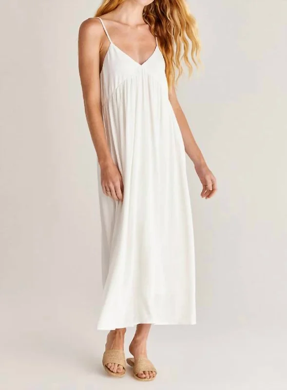 Atlas Midi Dress in White Comfortable Stretch Midi Dress
