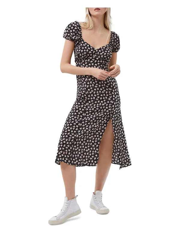 Aura Womens Floral Drape Midi Dress Elegant Floral Midi Dress